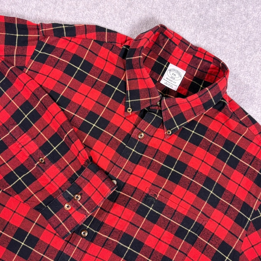 Brooks Brothers 1818 Regent Fit Red Black Plaid Flannel Shirt Mens XXL Cotto